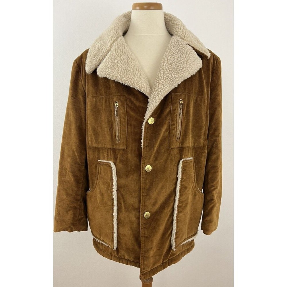 Vintage Royal Knight Men's 46 Sherpa Lined Collar Brown Corduroy Jacket Coat